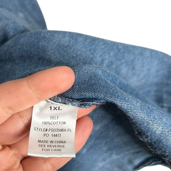 Baltic Born Blue Chambray Acid Wash Cotton Sari Babydoll Dress Plus Size 1XL - Picture 6 of 6